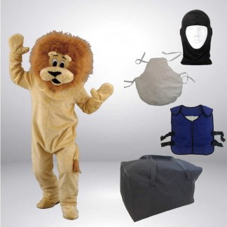 Set Angebot Löwe Kostüm + Hygiene Haube + Kissen + Kühlweste + Tasche L
